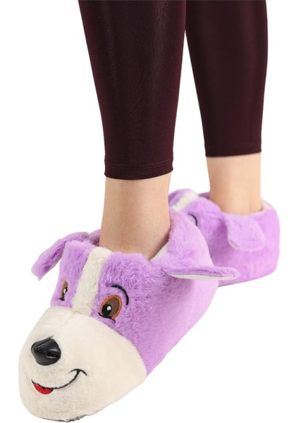 Unisex Sevimli Köpek Figürlü Kaymaz ve Ses Yapmaz Taban Ev Panduf Lila fiyatları