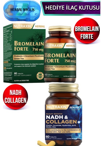 Bromelain Forte 60 Adet Tablet + Nutraxin Nadh & Collagen 60 Adet Tablet