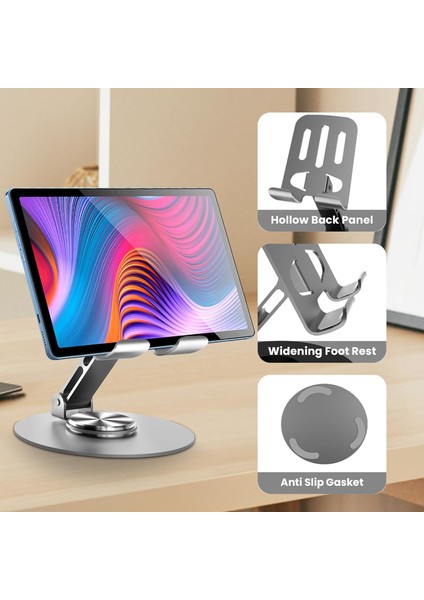 Telefon Standı Tablet Standı Taşınabilir Katlanabilir 360 Dönebilen Karbon Çelik Tasarımlı Zore Ms-15