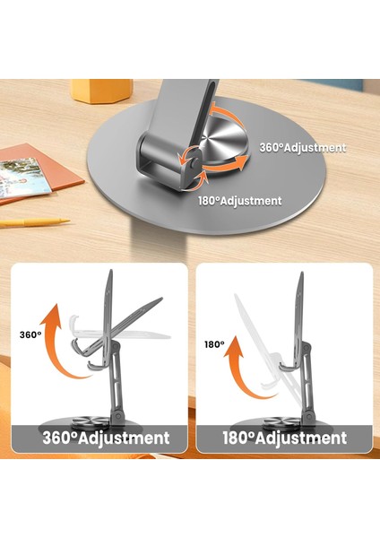 Telefon Standı Tablet Standı Taşınabilir Katlanabilir 360 Dönebilen Karbon Çelik Tasarımlı Zore Ms-15