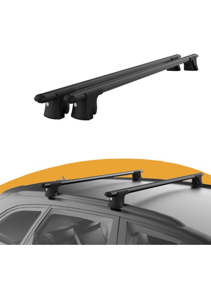 Fiat Panda MK4 (2012-2024) Entegre Tavan Çıtalı Modeller için Araç Üstü Portbagaj Taşıyıcı / Kilitlenebilir Tavan Barları 2li Set Siyah modelleri