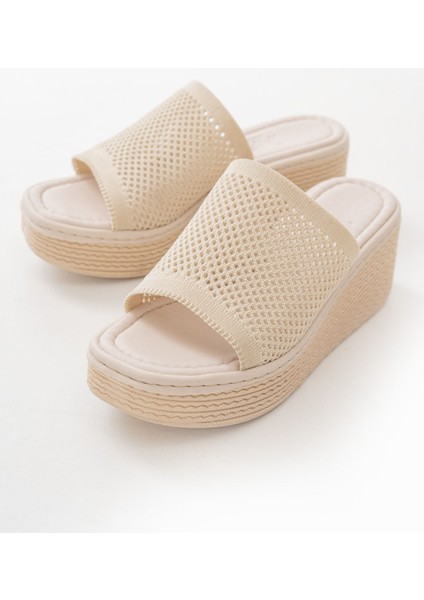 232-460 Bej Triko Günlük Dolgu Topuk Kadın Terlik fırsatları