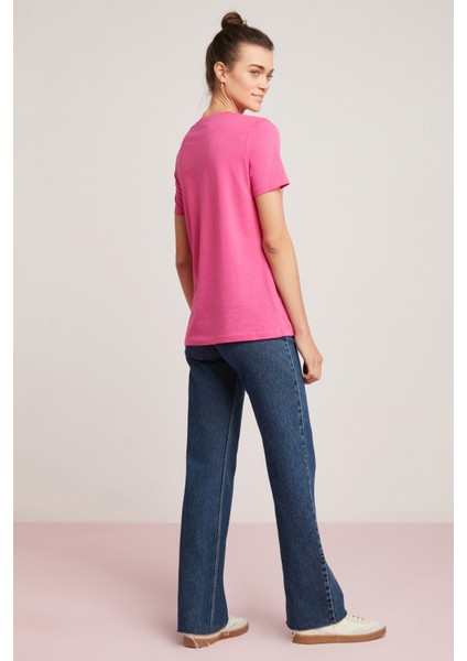 Mabel Kadın Pamuk V Yaka Yarım Kollu Pembe T-Shirt