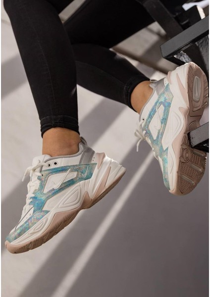 M2K Tekno Leather Unisex Sneaker Hakiki Deri Spor Ayakkabı Beyaz Simli Mavi Yükseklik 4cm