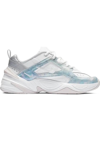 M2K Tekno Leather Unisex Sneaker Hakiki Deri Spor Ayakkabı Beyaz Simli Mavi Yükseklik 4cm