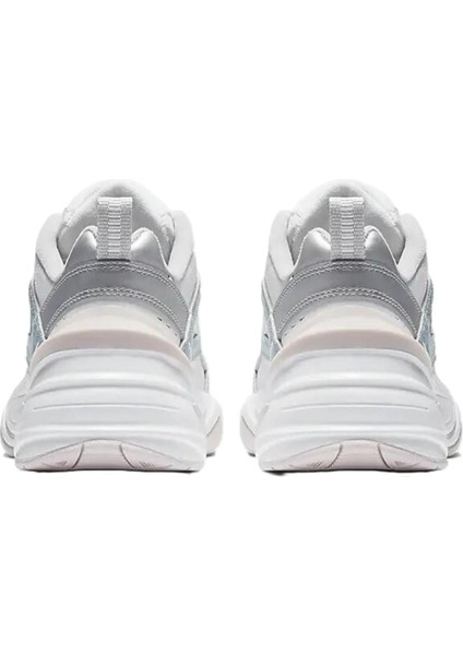 M2K Tekno Leather Unisex Sneaker Hakiki Deri Spor Ayakkabı Beyaz Simli Mavi Yükseklik 4cm