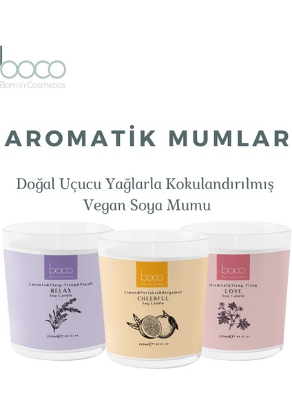 Vegan Aromaterapi Doğal Soya Mumu Uyku Relax Lavanta Ylang Ylang Paçuli Yağları Kokusu 220 gr