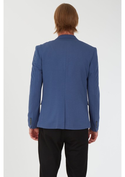 G-193 Dar Kalıp Örme Kumaş Indigo Erkek Blazer Ceket