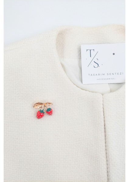 Broş Metal Rozet Çilek Taşlı Meyve Yaka Kıyafet Şapka Takı Aksesuar Hediye Brooch