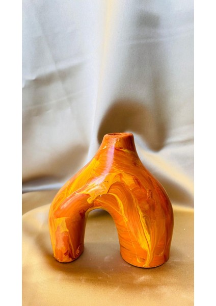 Küçük Boy Turuncu Karışık Renkli Dekoratif Biblo Vazo