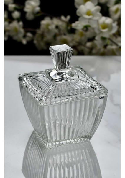 Kare Line Çizgi Desen Kapaklı Cam Şekerlik fiyatları