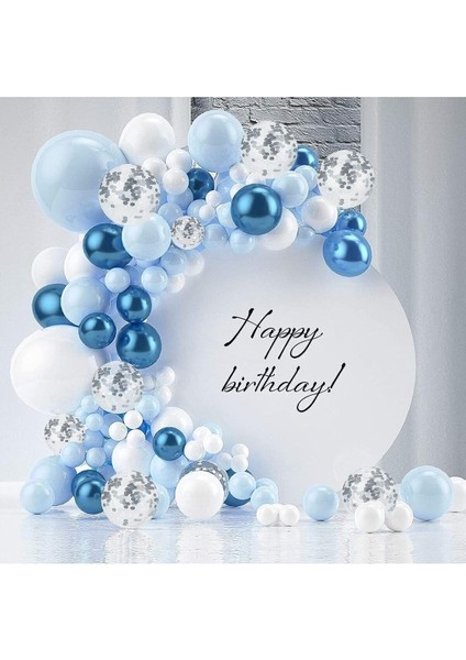 Mavi Krom Mavi Beyaz Şeffaf Balon Seti (10 Krom Mavi 20 Beyaz 20 Mavi 10 Şeffaf 1 Mavi Pul Zincir Yapıştırıcı)