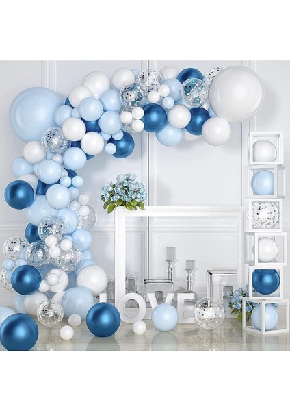 Mavi Krom Mavi Beyaz Şeffaf Balon Seti (10 Krom Mavi 20 Beyaz 20 Mavi 10 Şeffaf 1 Mavi Pul Zincir Yapıştırıcı) modelleri