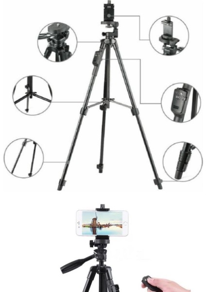 Vos Versa Yunteng 5208 Bluetooth Kumandalı Cep Telefonu ve Kamera Uyumlu Tripod VVE1100