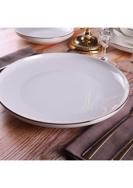 Semazen 27 cm Servis Tabağı Krem Altın File