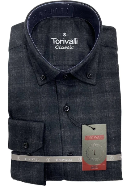 Torivalli Collection Kışlık Klasik Kesim Düğmeli Yaka Cepli Ekoseli Erkek Gömlek Tcke3