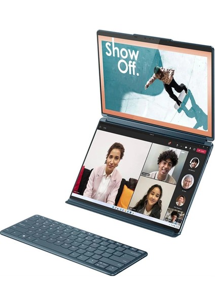 Yoga Book 9 13.3 Inç 2880 x 1800 Çift OLED Dokunmatik Ekran 13.nesil Core I7 1355U-16GB-1TB Ssd-1,34 kg + Base Pen 4.0 + Folio Stand + W11 Deniz Mavisi