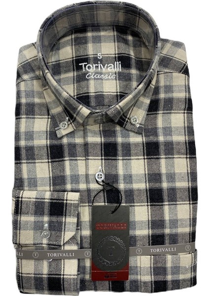 Torivalli Collection Kışlık Klasik Kesim Düğmeli Yaka Cepli Ekoseli Erkek Gömlek Tcke4