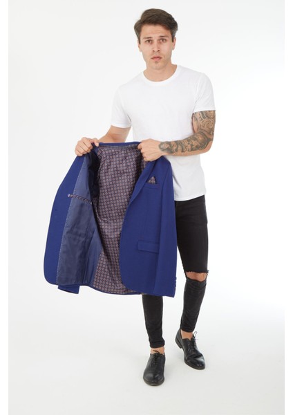 G-221 Dar Kalıp Örme Kumaş Açık Lacivert Erkek Blazer Ceket modelleri