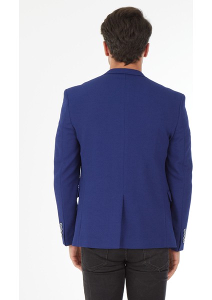 G-221 Dar Kalıp Örme Kumaş Açık Lacivert Erkek Blazer Ceket fırsatları