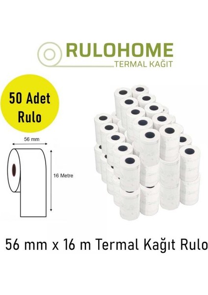 56X16 Termal Pos Rulosu & Yazarkasa Kağıdı 5 Paket / 50 Rulo