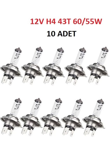 12V H4 43T Tırnaklı 60/55W Halojen Far Ampulü ( 10 Adet )