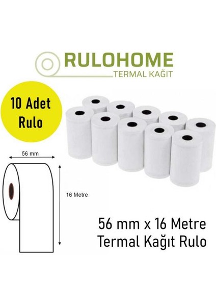 56X16 Termal Pos Rulosu & Yazarkasa Kağıdı 1 Paket / 10 Rulo