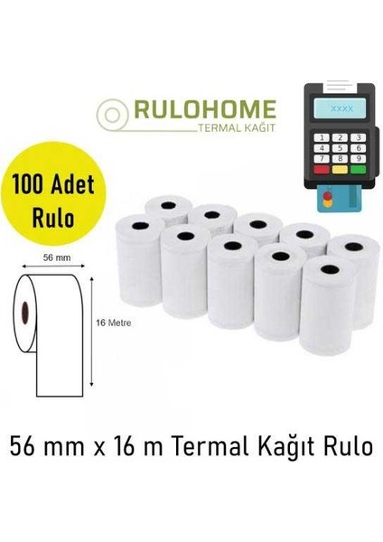 56X16 Termal Pos Rulosu & Yazarkasa Kağıdı 10 Paket / 100 Rulo