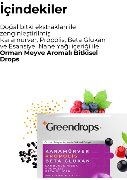 Bitkisel Drops Boğaz Pastili - Orman Meyve Aromalı - Kara Mürver, Propolis, Beta Glukan modelleri