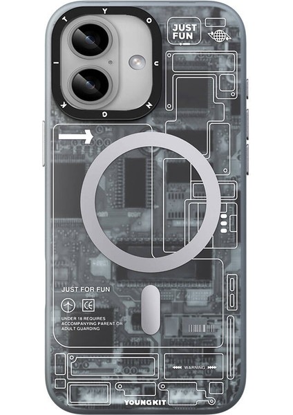 Apple iPhone 16 Plus Uyumlu Kılıf Magsafe Şarj Özellikli Technology Serisi Kapak Gri