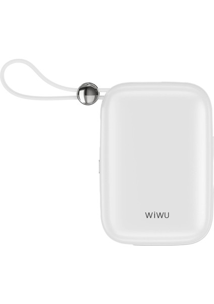 WI-P042 Monaco Seri 10000mAh Lightning ve Type-C Kablolu Dijital Ekranlı Askılı Powerbank Beyaz