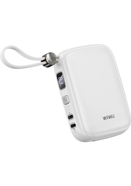 WI-P042 Monaco Seri 10000mAh Lightning ve Type-C Kablolu Dijital Ekranlı Askılı Powerbank Beyaz