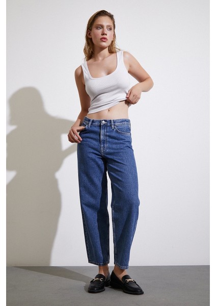 Yüksek Bel Mom Jean Mavi fiyatları