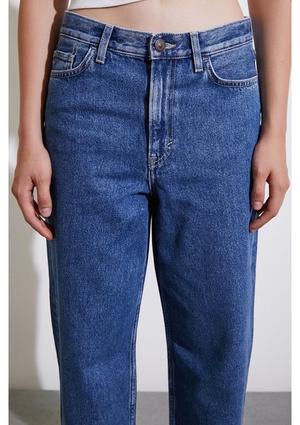 Yüksek Bel Mom Jean Mavi fırsatları