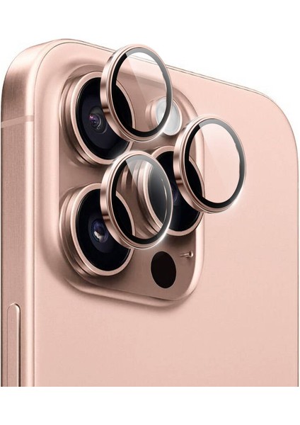 iPhone 16 Pro Max Uyumlu LG-004 Pvd Lens Guard Metal Kamera Lens Koruyucu Rose Gold