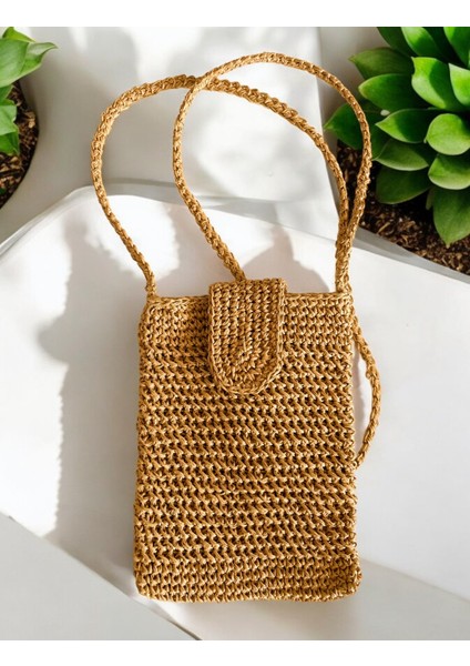 Hasır El Yapımı Örgü Telefon Çantası, Handmade Tasarım Çanta