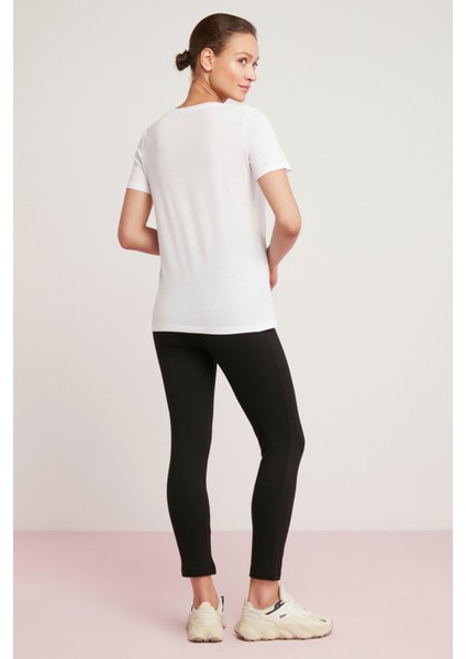 Mabel Kadın Pamuk V Yaka Yarım Kollu Beyaz T-Shirt indirimleri