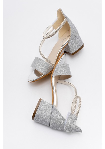 Kız Çocuk Gümüş Topuklu Taşlı Abiye Ayakkabı fırsatları