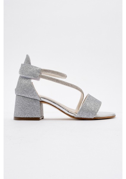 Kız Çocuk Gümüş Topuklu Taşlı Abiye Ayakkabı indirimleri