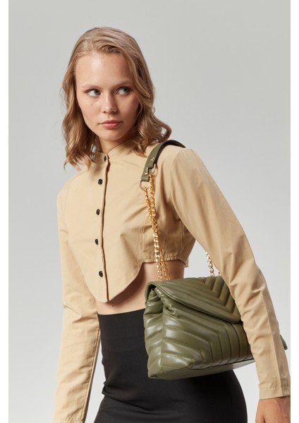 Kadın Üç Bölmeli Kapitone Nakışlı Gold Zincir Askılı Kadın Omuz Çantası fırsatları