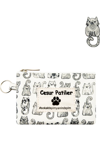 Cesur Patiler Kedi Desenli Anahtarlıklı Mini Çanta 13CMX10CM