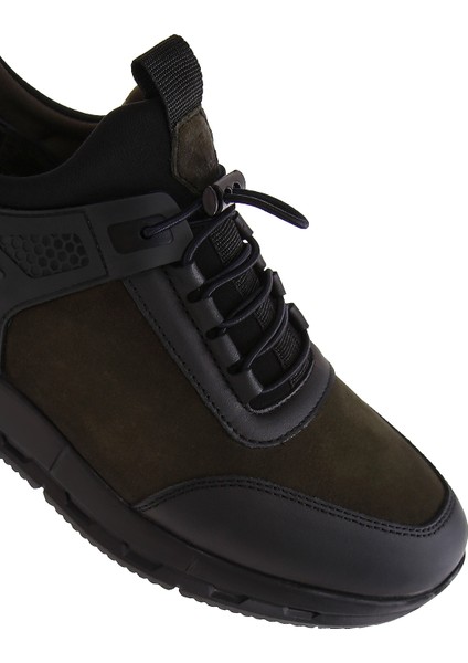 Erkek Haki Bağcıklı Nubuk Deri Casual Sneaker 24WFD6762V3
