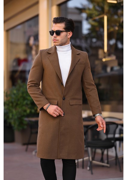 Erkek Taba Dar Kesim Uzun Yün Karışımlı Kaşe Kaban fiyatları