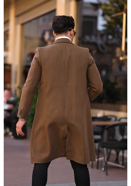 Erkek Taba Dar Kesim Uzun Yün Karışımlı Kaşe Kaban modelleri
