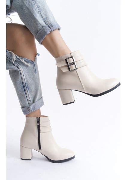 Kadın Bej Suni Deri Çift Tokalı Kısa Bot Düz Topuklu Rahat Tasarım 2024 Sonbahar-Kış fırsatları