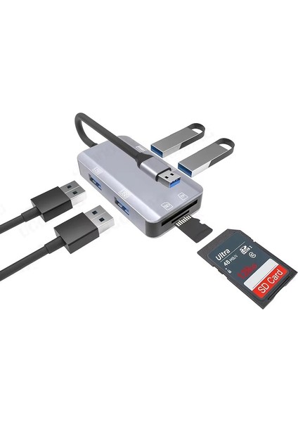 Çoklayıcı Adaptör 6 In 1 USB To USB A, Sd Kart Tf Kart Macbook Uyumlu Çevirici Adaptör Çok Portlu Çoklayıcı 6 In 1 USB Hub ZR786
