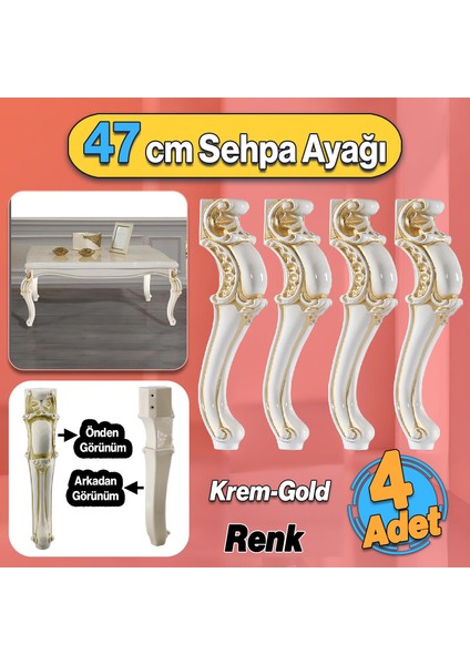 Valenta Plastik Sehpa Ayağı 47 cm Krem Altın 4 Adet Mobilya Zigon Çay Orta Sehpası Ayak Ayakları