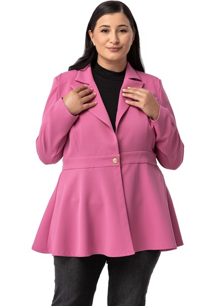 Büyük Beden Tek Düğmeli Belde Bant Detaylı Kloş Astarsız Gül Kurusu Ceket fiyatları