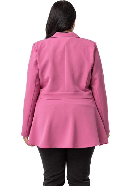 Büyük Beden Tek Düğmeli Belde Bant Detaylı Kloş Astarsız Gül Kurusu Ceket modelleri