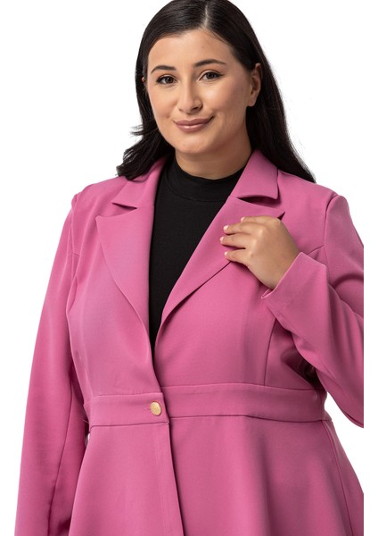 Büyük Beden Tek Düğmeli Belde Bant Detaylı Kloş Astarsız Gül Kurusu Ceket fırsatları